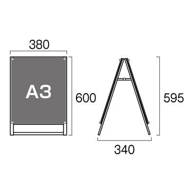 ブラックポスター用スタンド看板　Ａ３　両面　面ブラック　ＢＰＳＳＫ－Ａ３ＴＲＢ