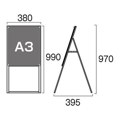 ポスター用スタンド看板　Ａ３　ハイ　片面　面ブラック　ＰＳＳＫ－Ａ３ＴＨＫＢ