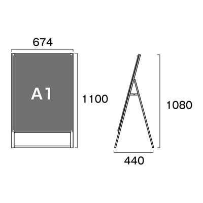 ポスター用スタンド看板　Ａ１　片面　面ブラック　ＰＳＳＫ－Ａ１ＫＢ