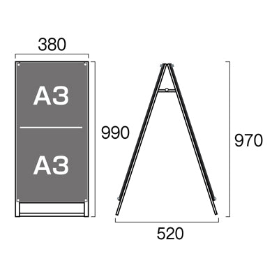 ポスター用スタンド看板　Ａ１ハーフ　両面　面ブラック　ＰＳＳＫ－Ａ３ＴＴＲＢ