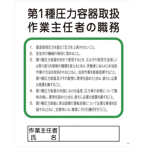 Ｐー９　第１種圧力容器取扱作業主任者の職務