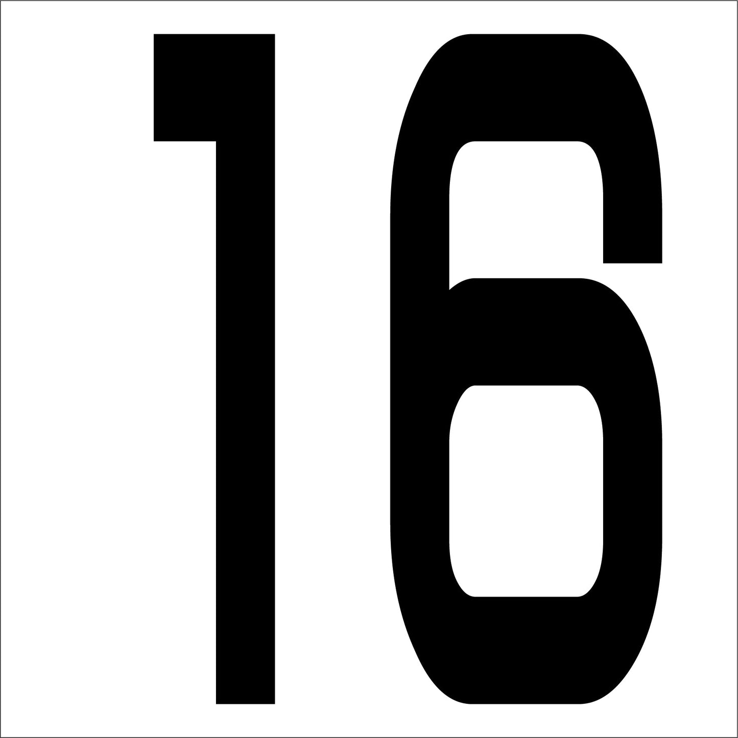 カッティングステッカー　数字１６　文字高１００ｍｍ　黒