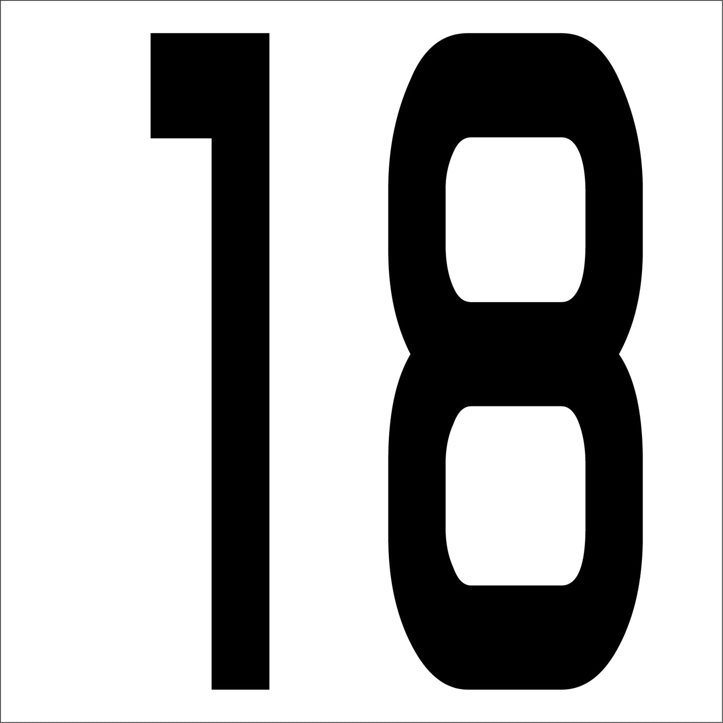 カッティングステッカー　数字１８　文字高１００ｍｍ　黒