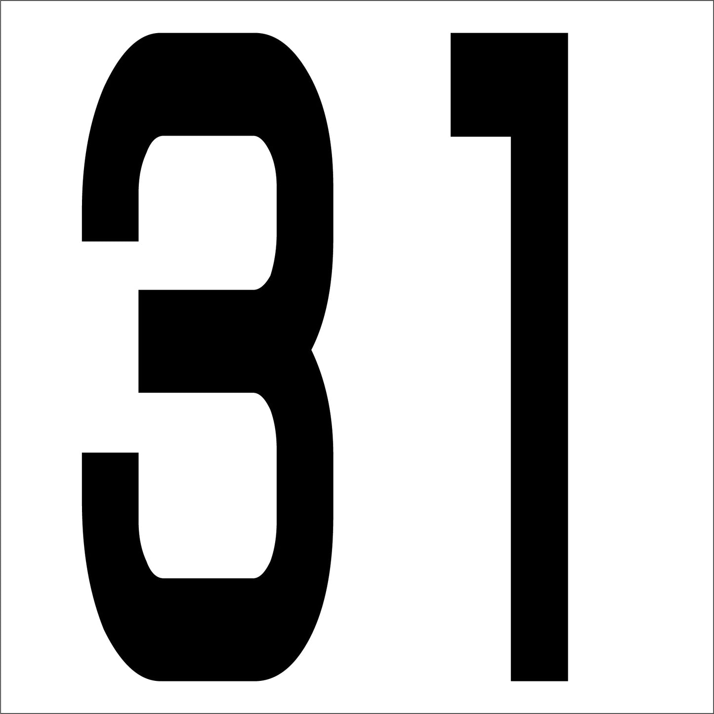 カッティングステッカー　数字３１　文字高１００ｍｍ　黒