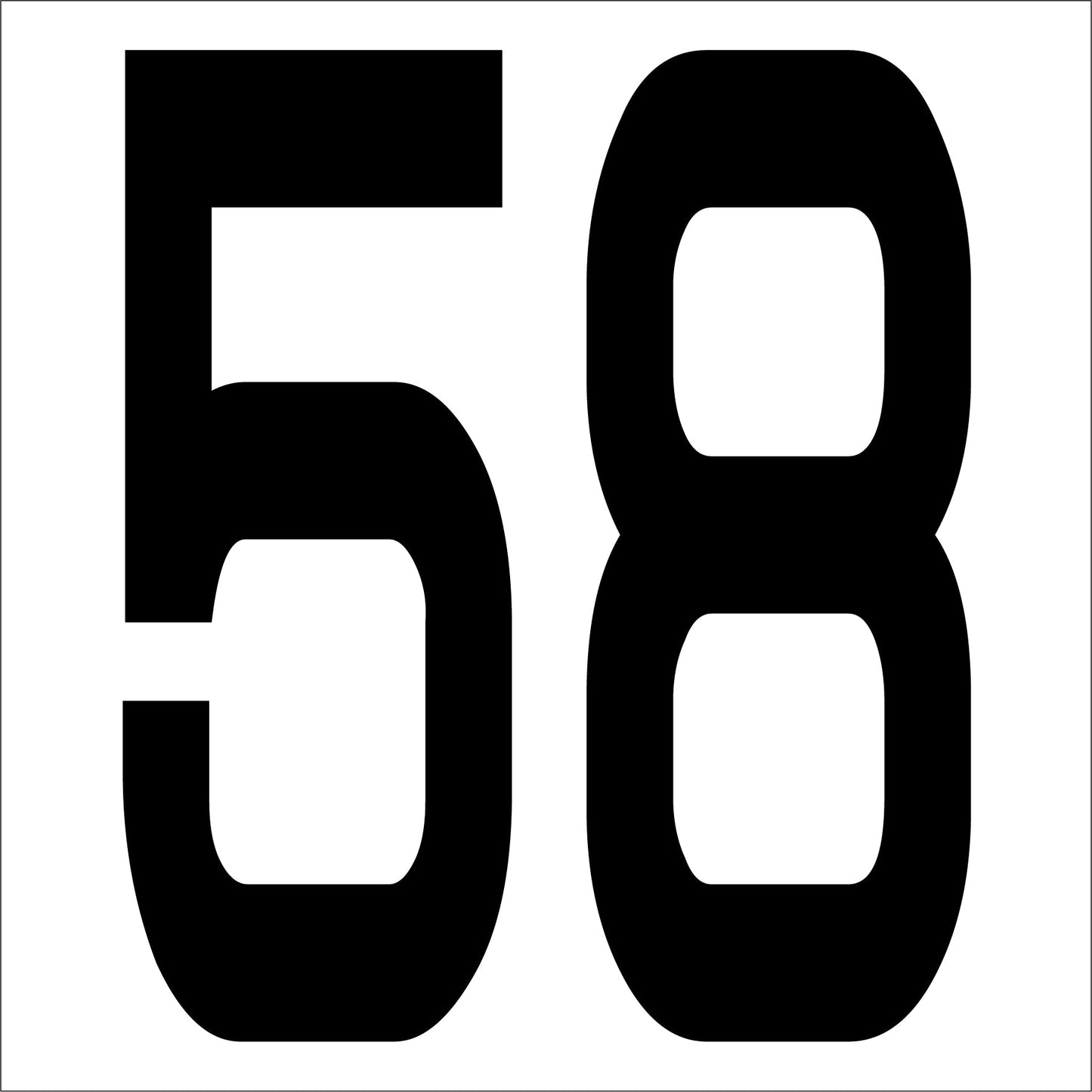 カッティングステッカー　数字５８　文字高１００ｍｍ　黒