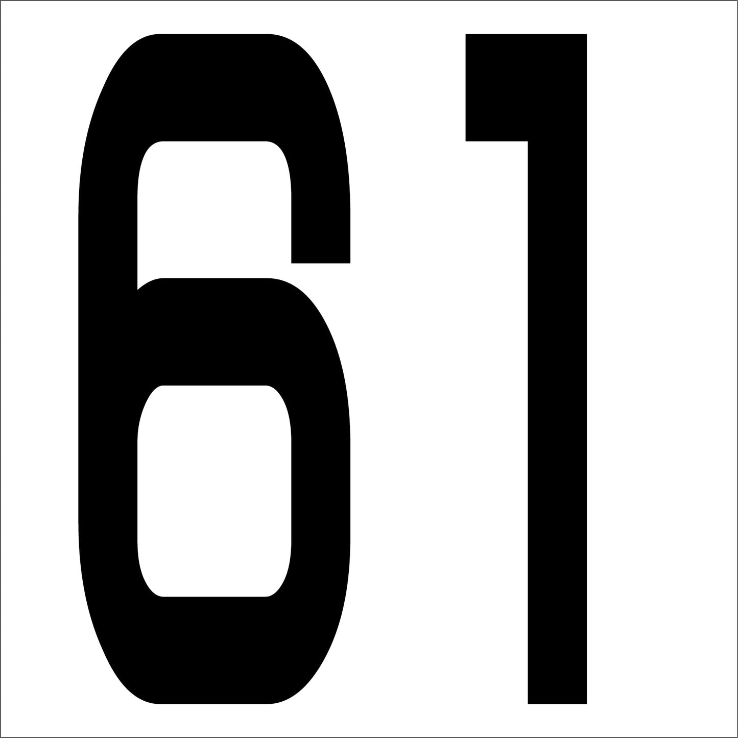 カッティングステッカー　数字６１　文字高１００ｍｍ　黒