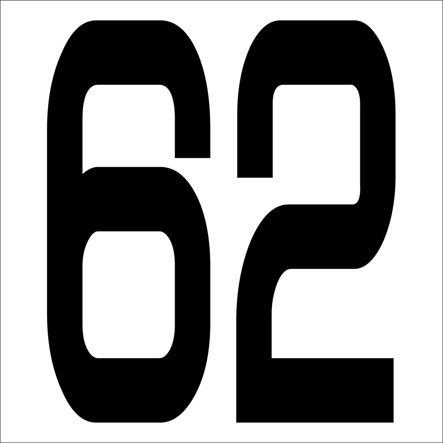 カッティングステッカー　数字６２　文字高１００ｍｍ　黒