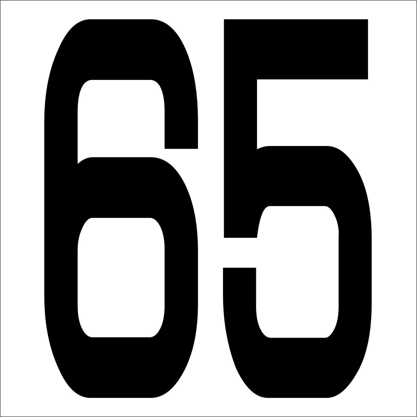 カッティングステッカー　数字６５　文字高１００ｍｍ　黒