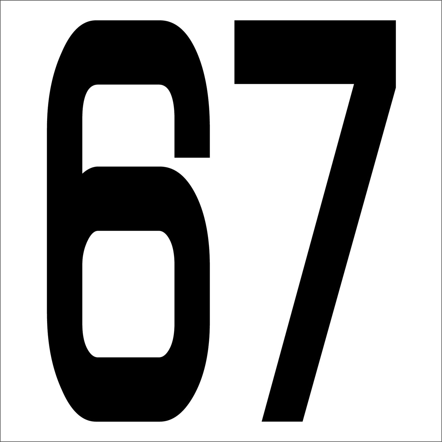 カッティングステッカー　数字６７　文字高１００ｍｍ　黒