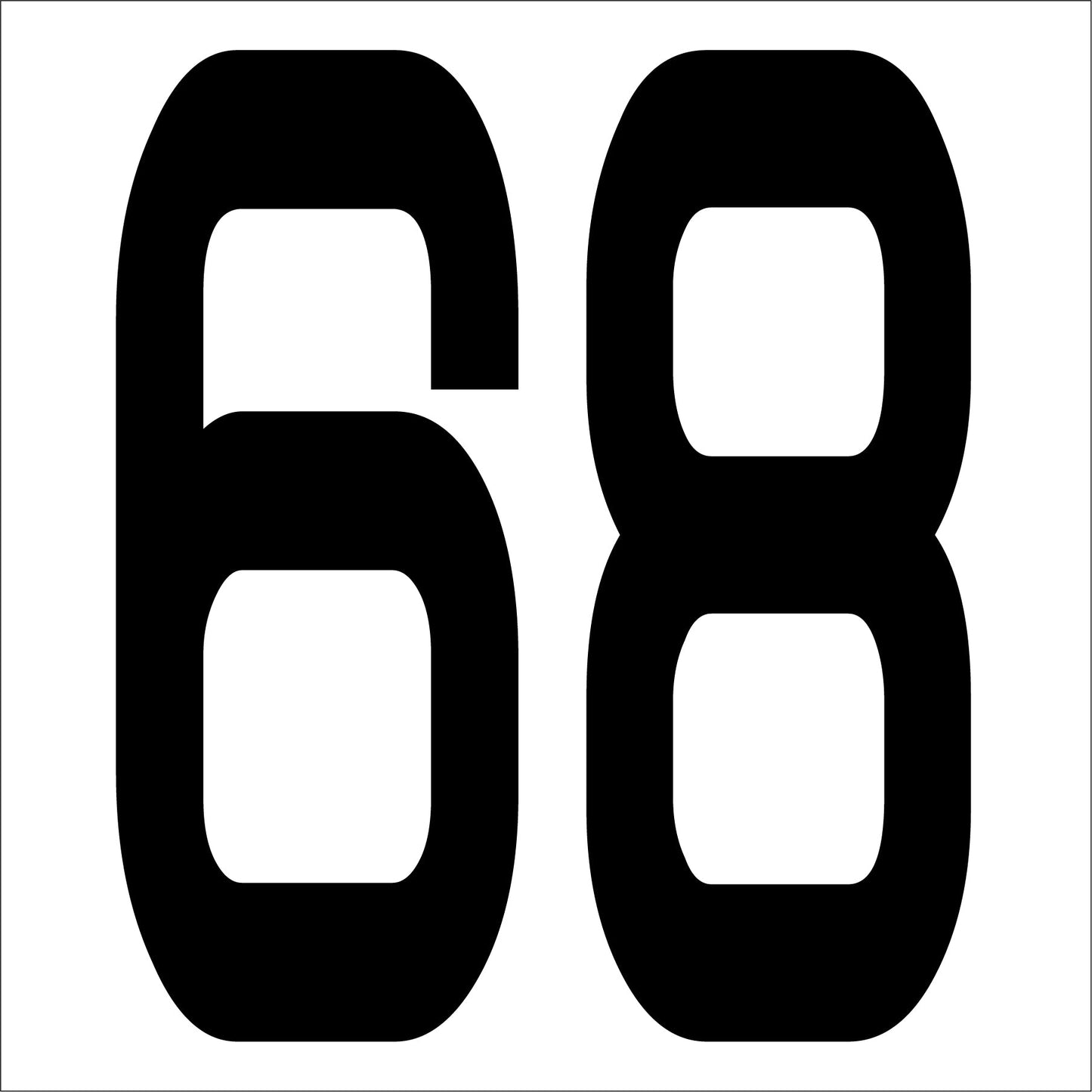 カッティングステッカー　数字６８　文字高１００ｍｍ　黒