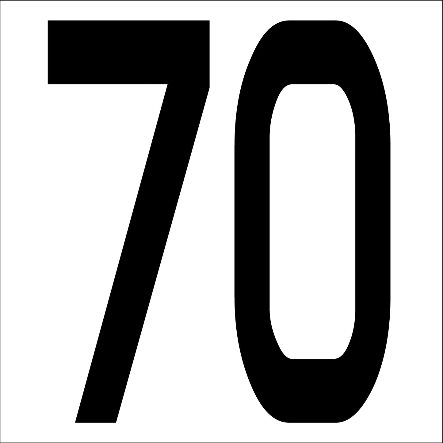 カッティングステッカー　数字７０　文字高１００ｍｍ　黒