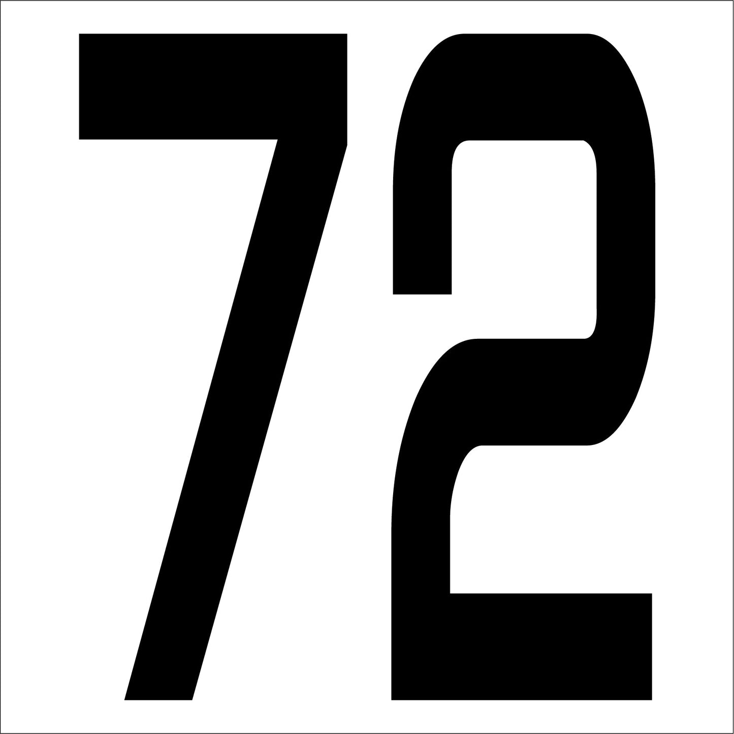 カッティングステッカー　数字７２　文字高１００ｍｍ　黒