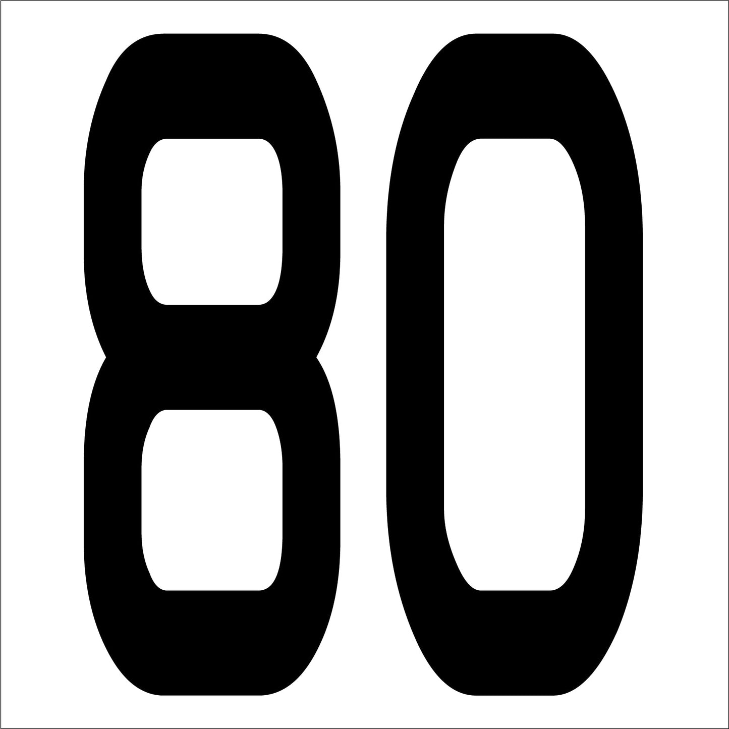 カッティングステッカー　数字８０　文字高１００ｍｍ　黒