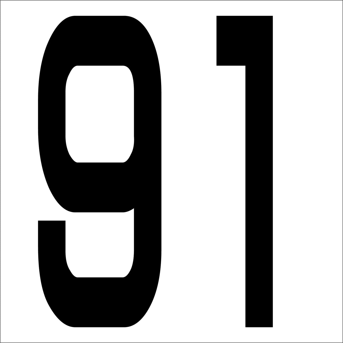 カッティングステッカー　数字９１　文字高１００ｍｍ　黒