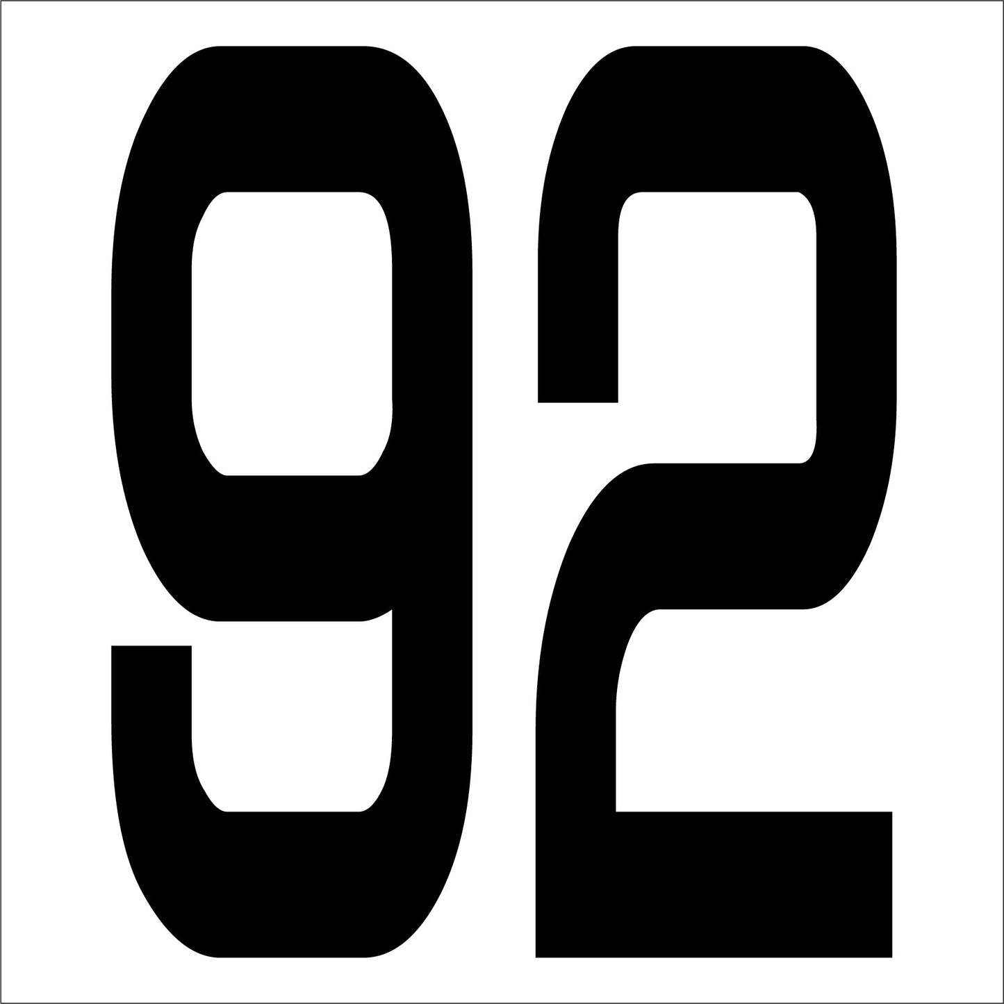 カッティングステッカー　数字９２　文字高１００ｍｍ　黒