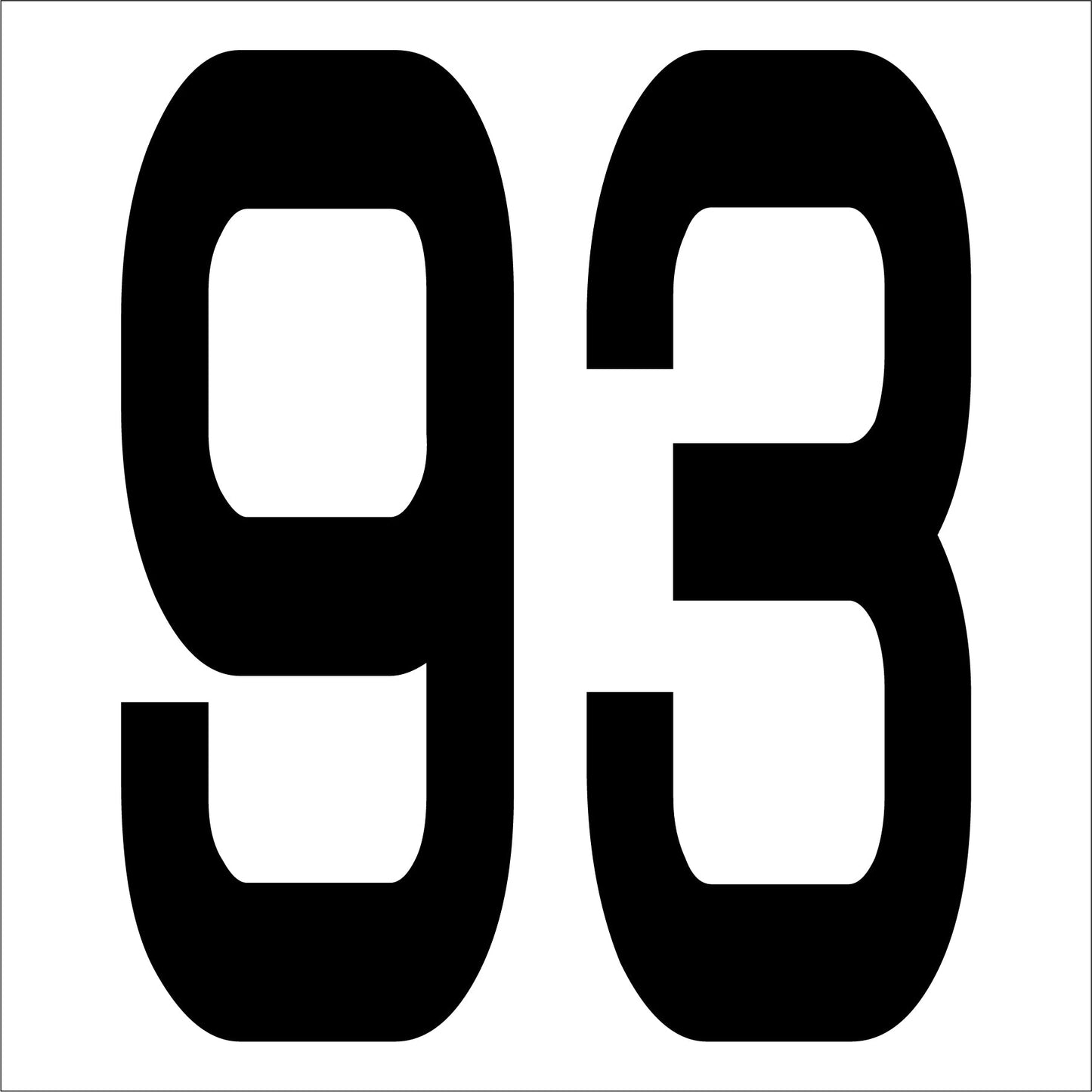 カッティングステッカー　数字９３　文字高１００ｍｍ　黒