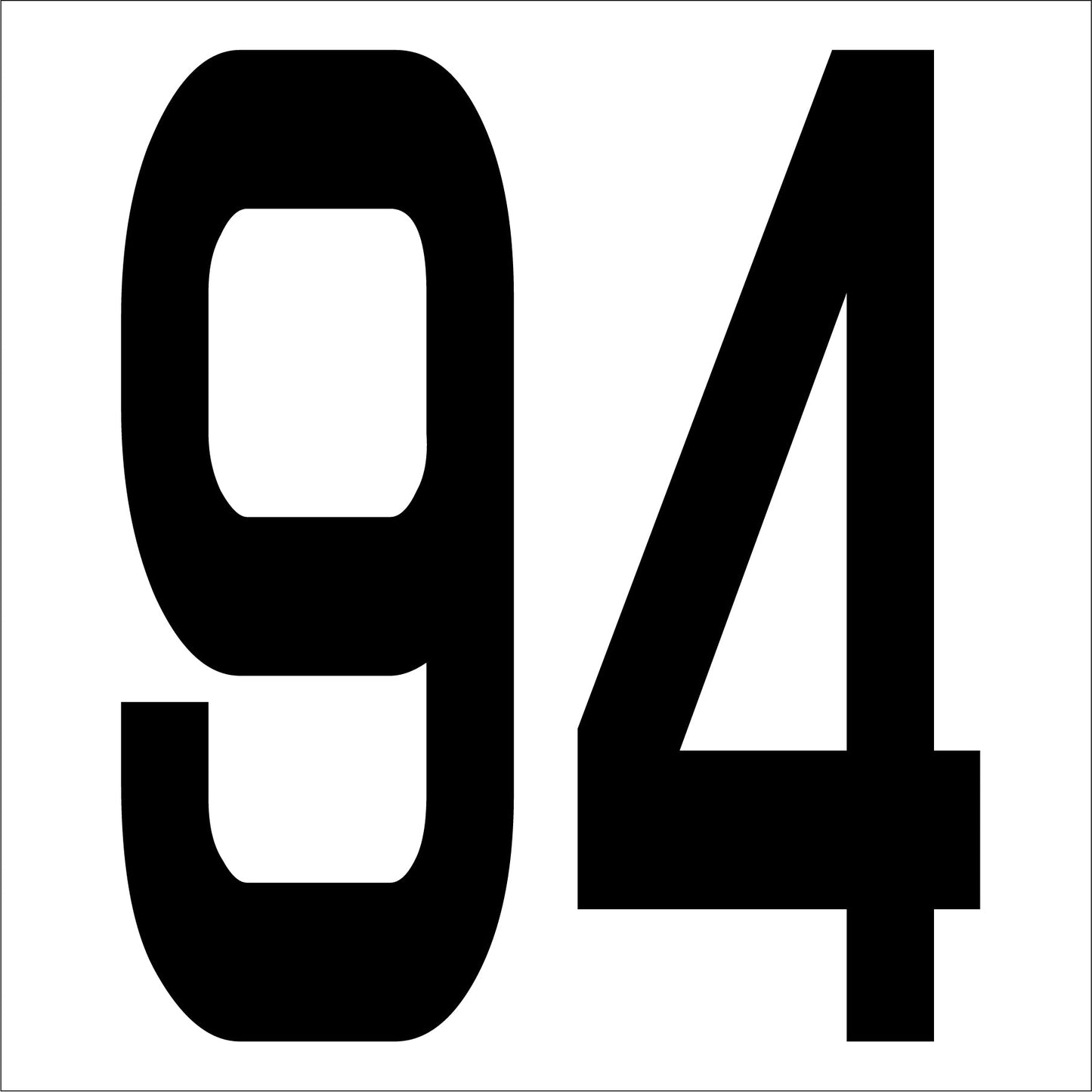 カッティングステッカー　数字９４　文字高１００ｍｍ　黒