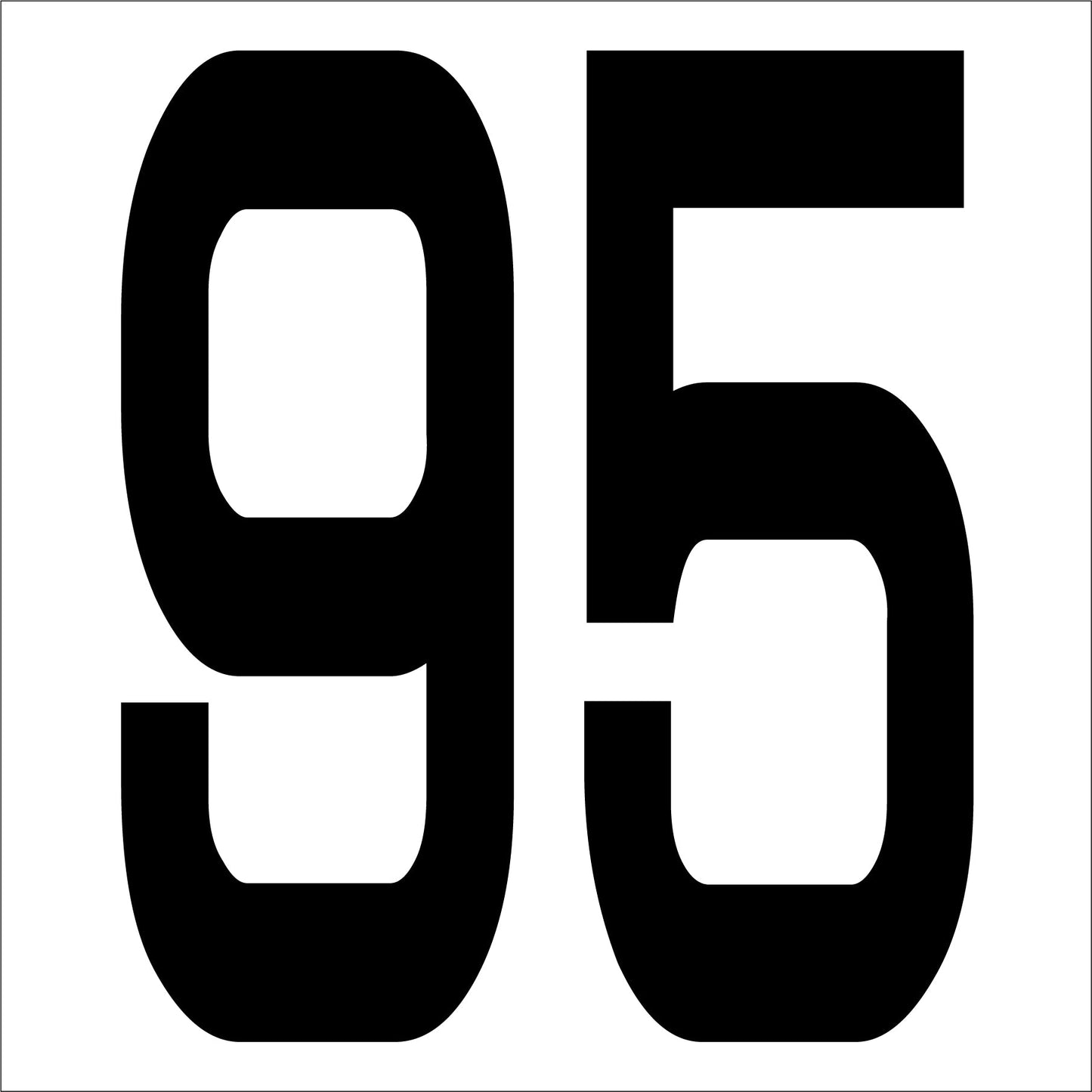 カッティングステッカー　数字９５　文字高１００ｍｍ　黒