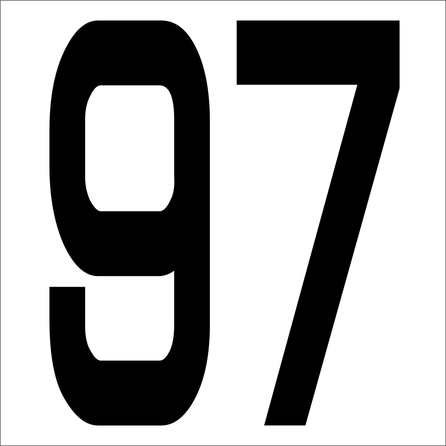 カッティングステッカー　数字９７　文字高１００ｍｍ　黒