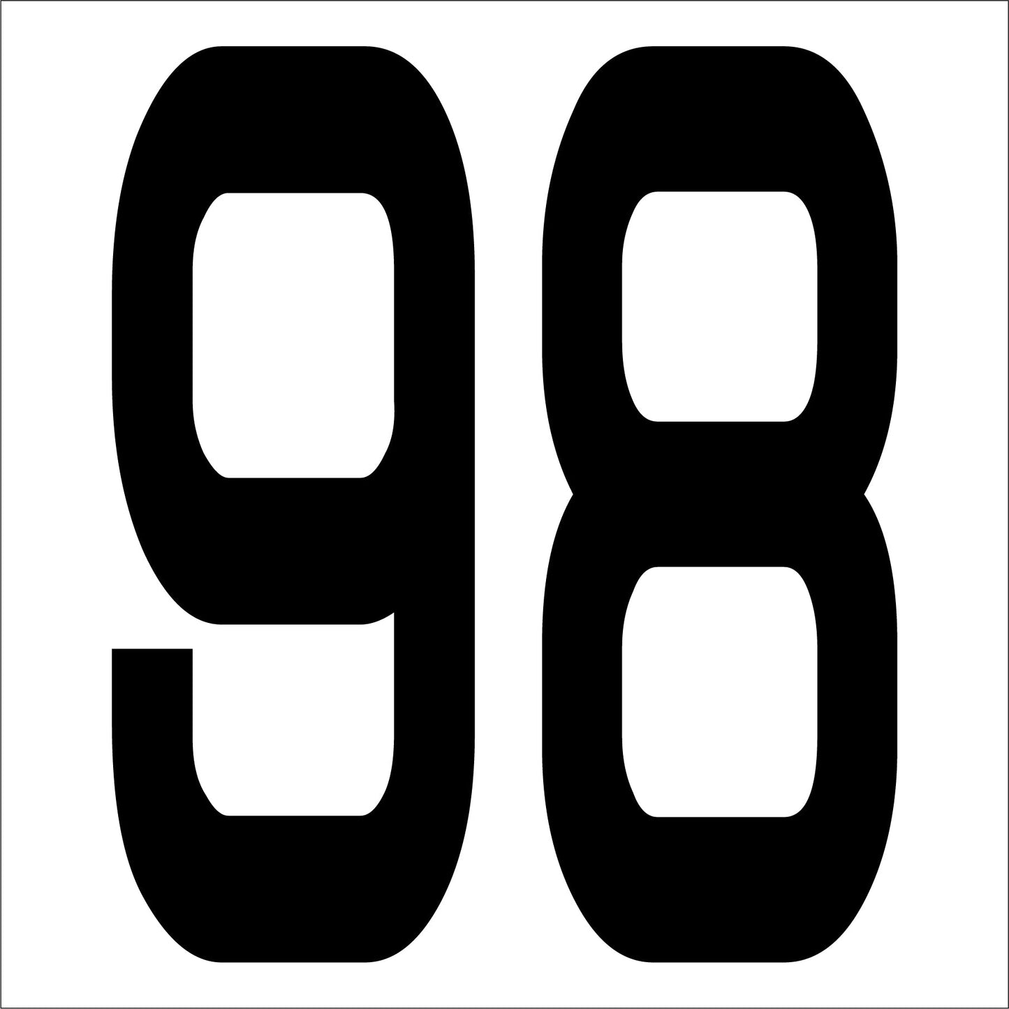 カッティングステッカー　数字９８　文字高１００ｍｍ　黒