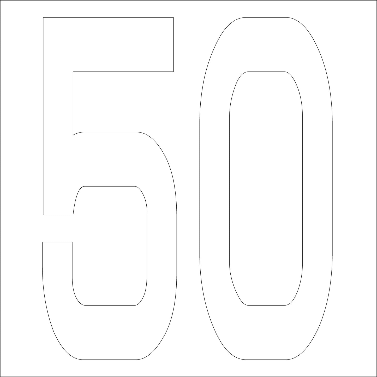 カッティングステッカー　数字５０　文字高１００ｍｍ　白