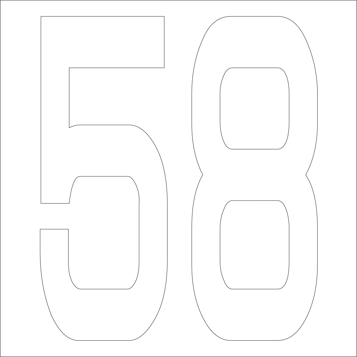 カッティングステッカー　数字５８　文字高１００ｍｍ　白