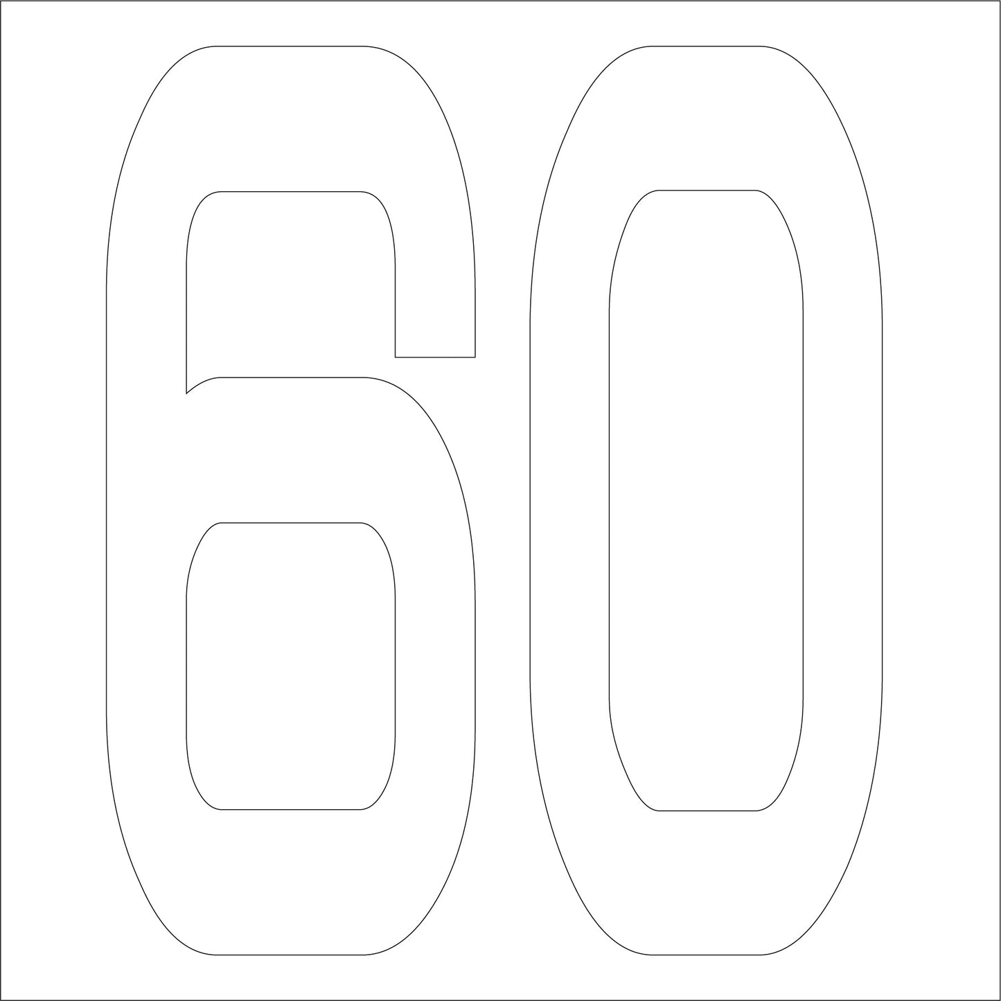 カッティングステッカー　数字６０　文字高１００ｍｍ　白