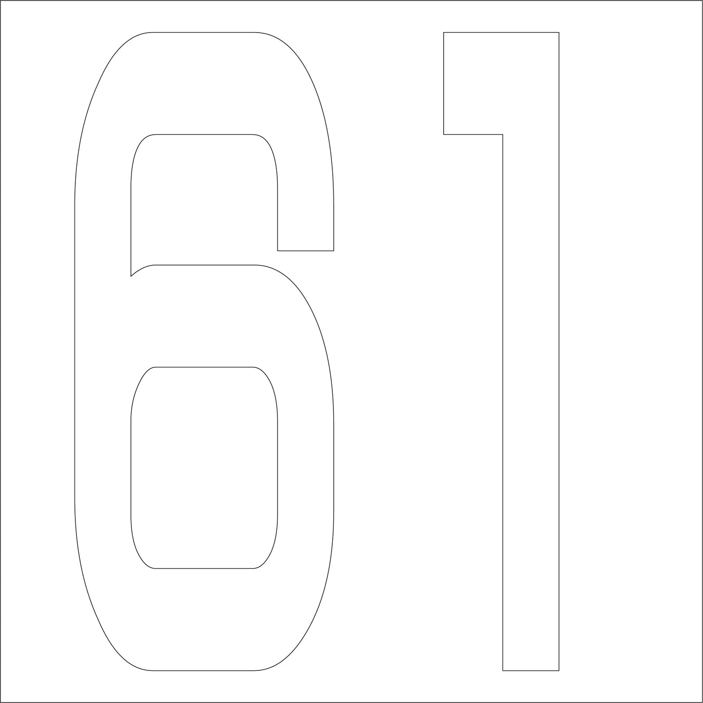 カッティングステッカー　数字６１　文字高１００ｍｍ　白