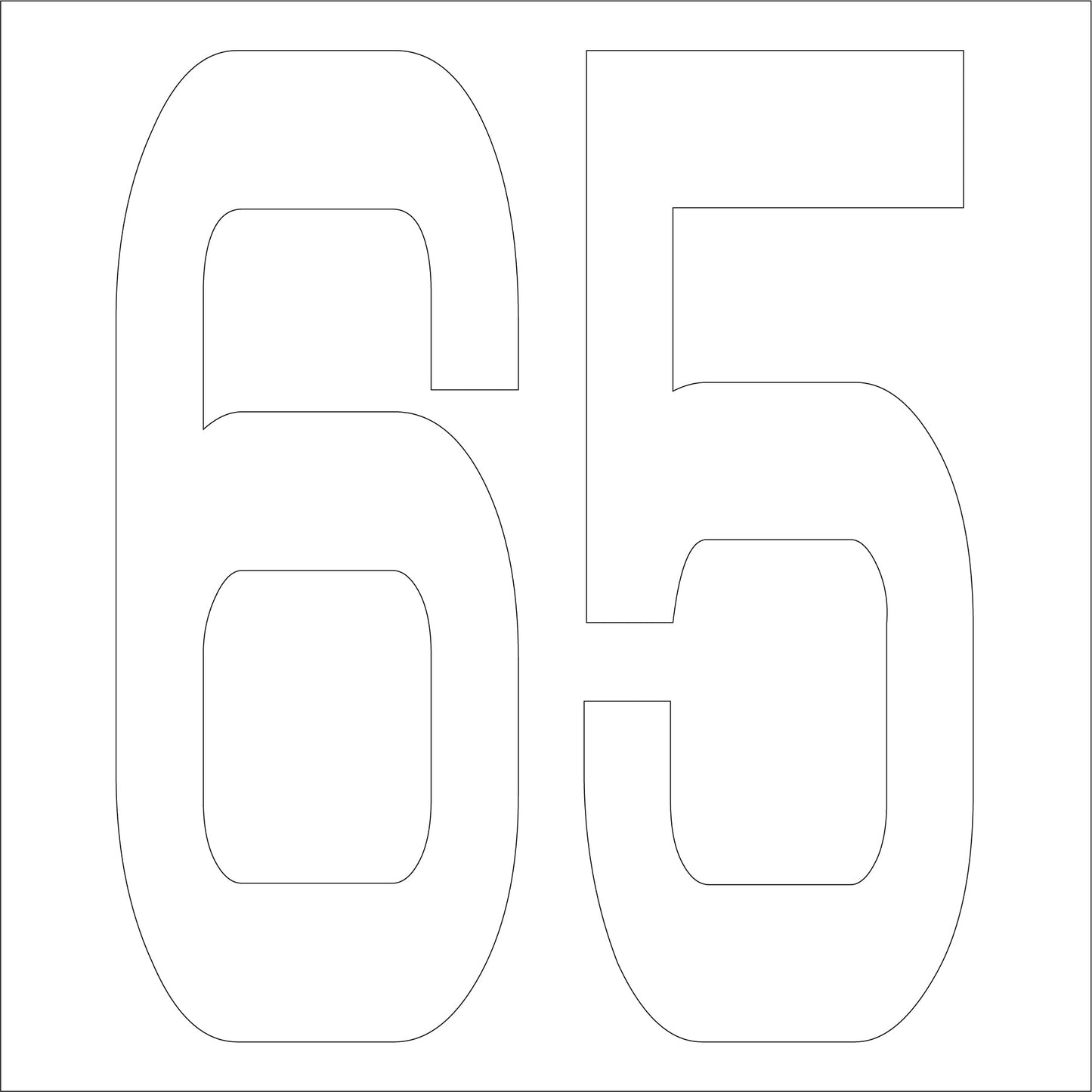 カッティングステッカー　数字６５　文字高１００ｍｍ　白