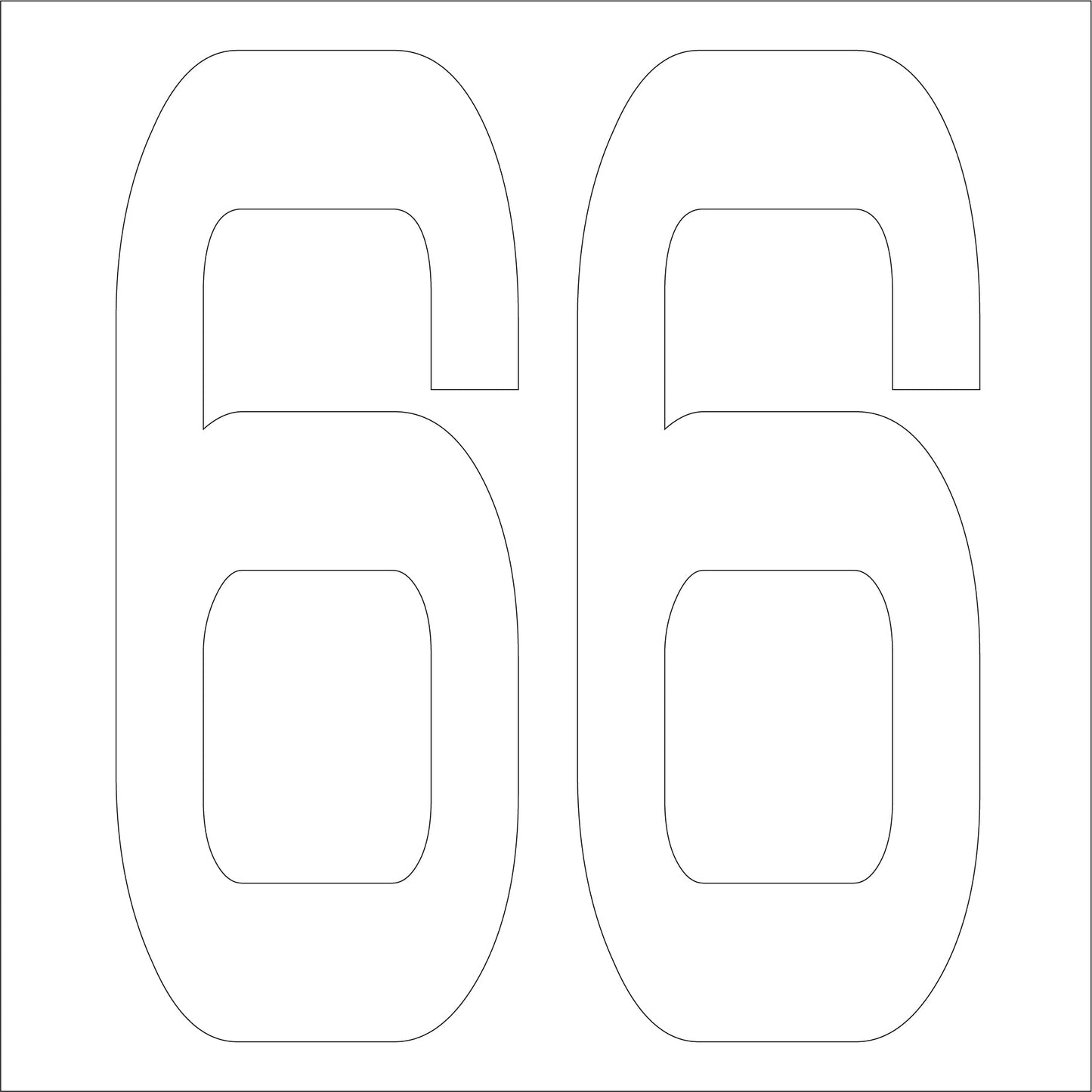 カッティングステッカー　数字６６　文字高１００ｍｍ　白