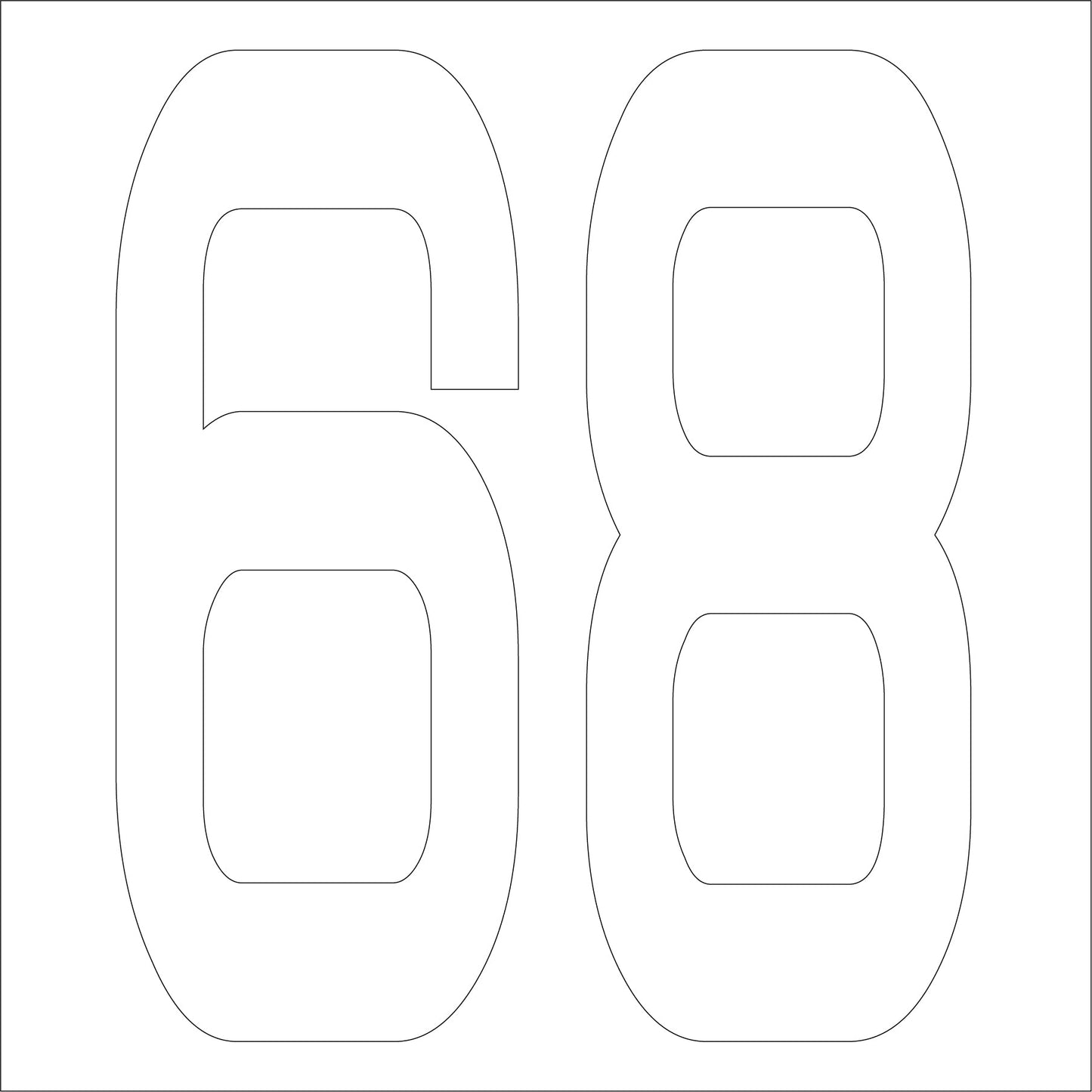 カッティングステッカー　数字６８　文字高１００ｍｍ　白