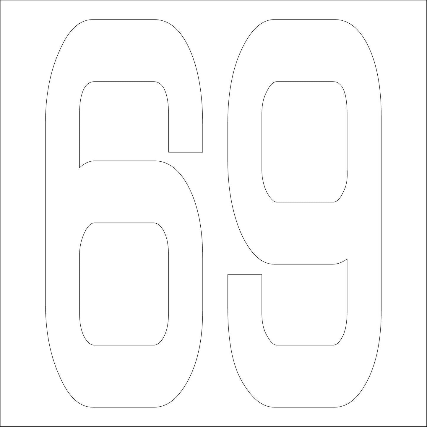 カッティングステッカー　数字６９　文字高１００ｍｍ　白