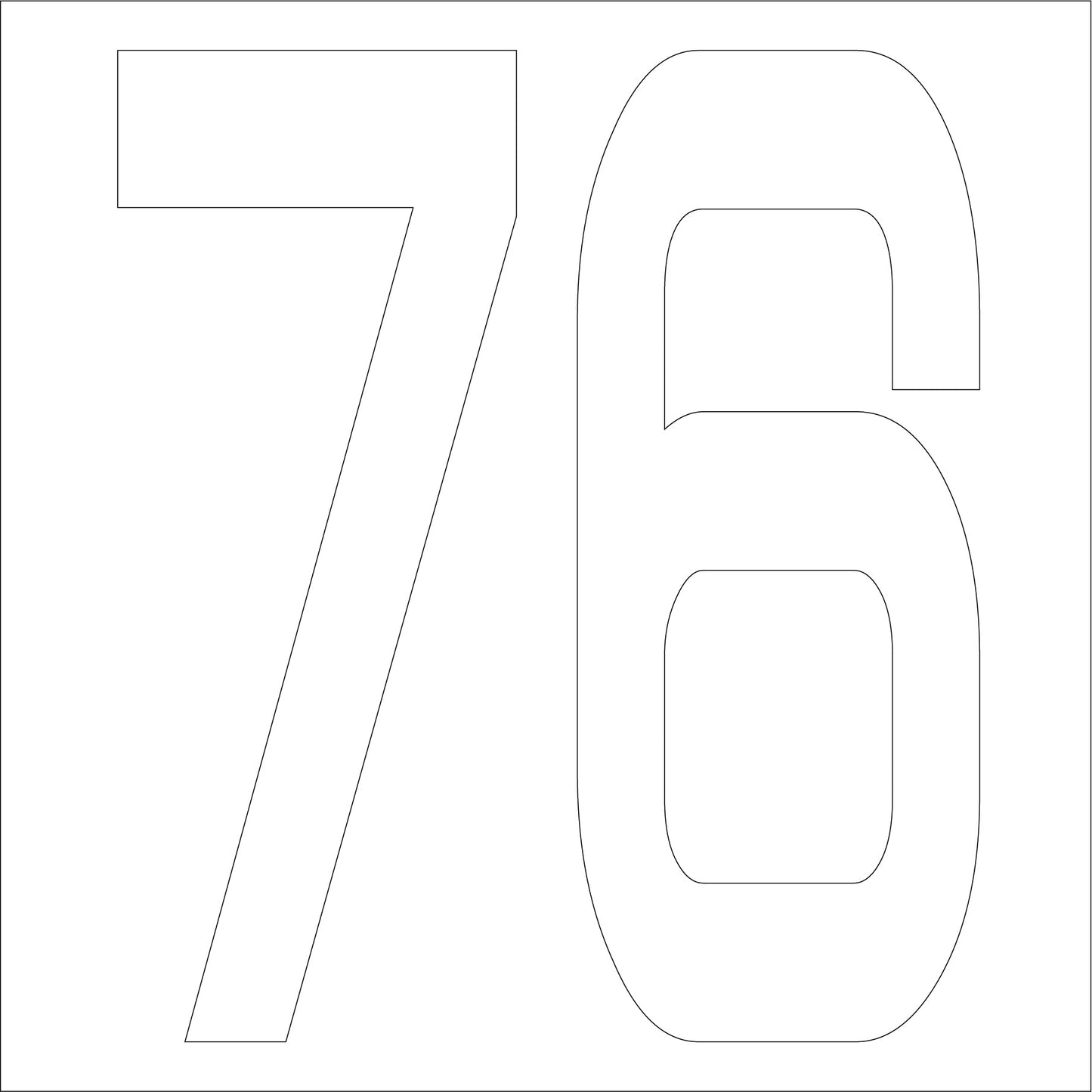 カッティングステッカー　数字７６　文字高１００ｍｍ　白