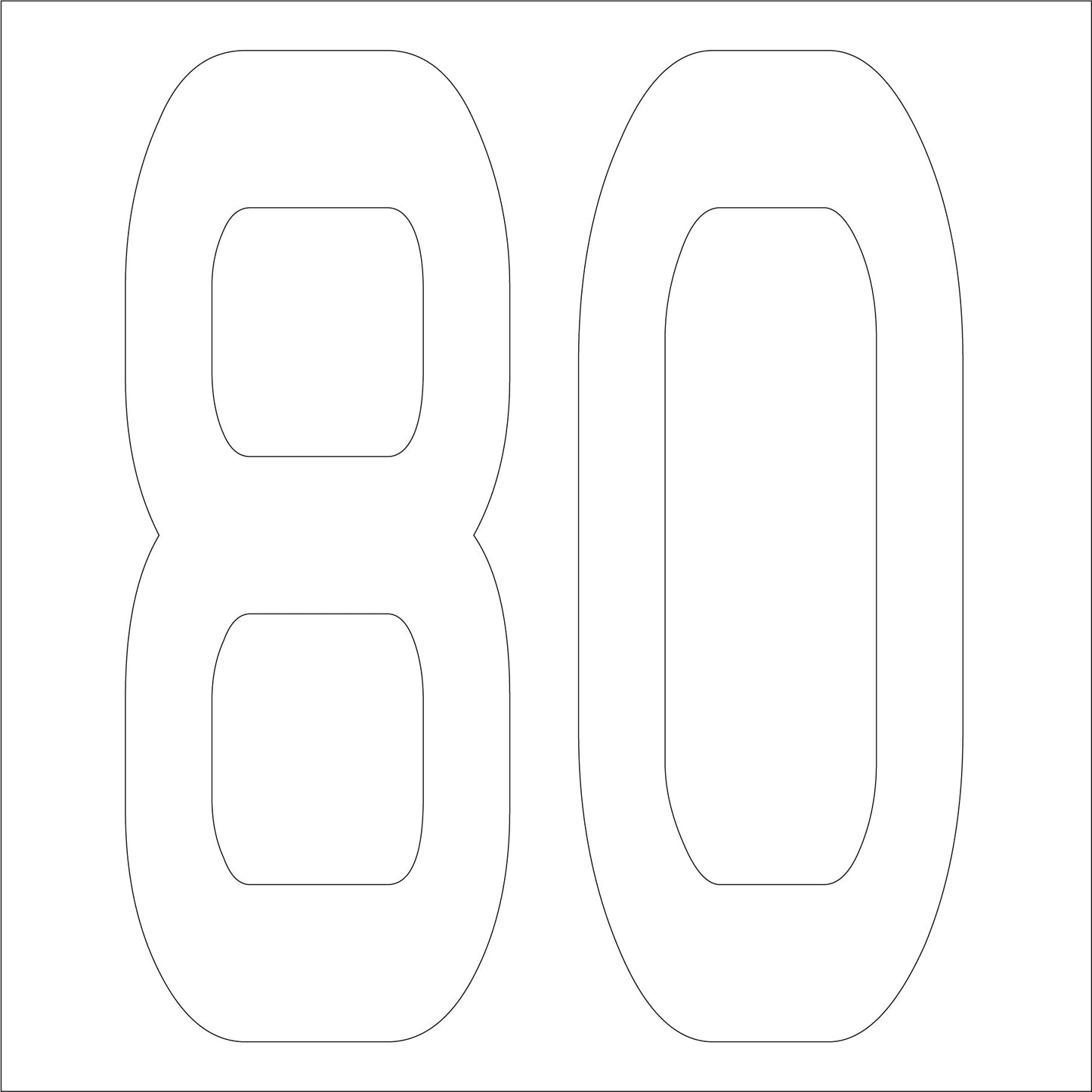 カッティングステッカー　数字８０　文字高１００ｍｍ　白