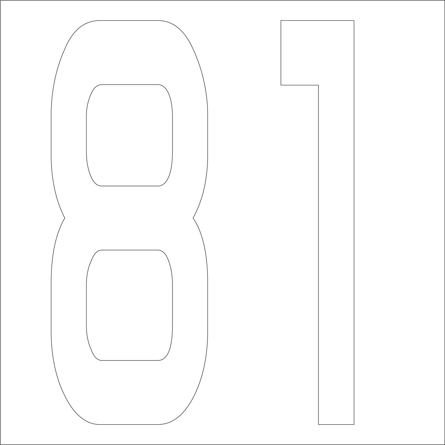 カッティングステッカー　数字８１　文字高１００ｍｍ　白