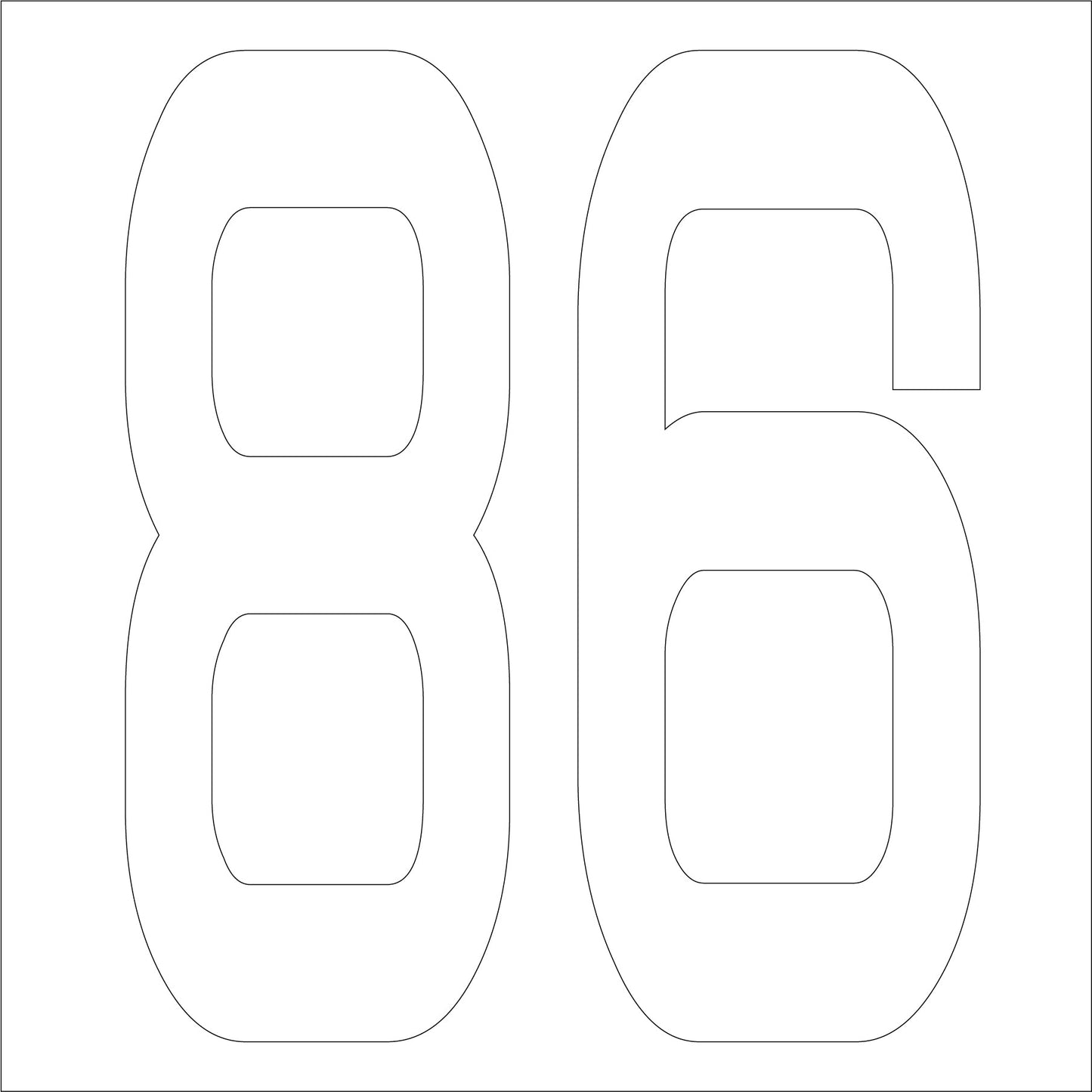 カッティングステッカー　数字８６　文字高１００ｍｍ　白