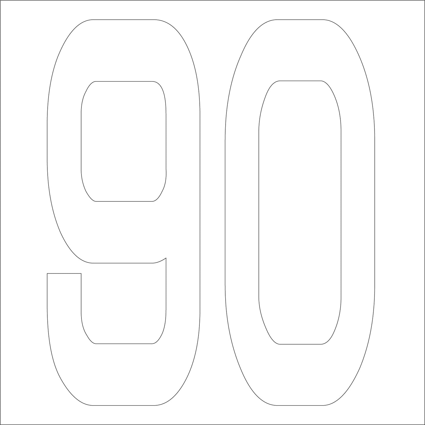 カッティングステッカー　数字９０　文字高１００ｍｍ　白