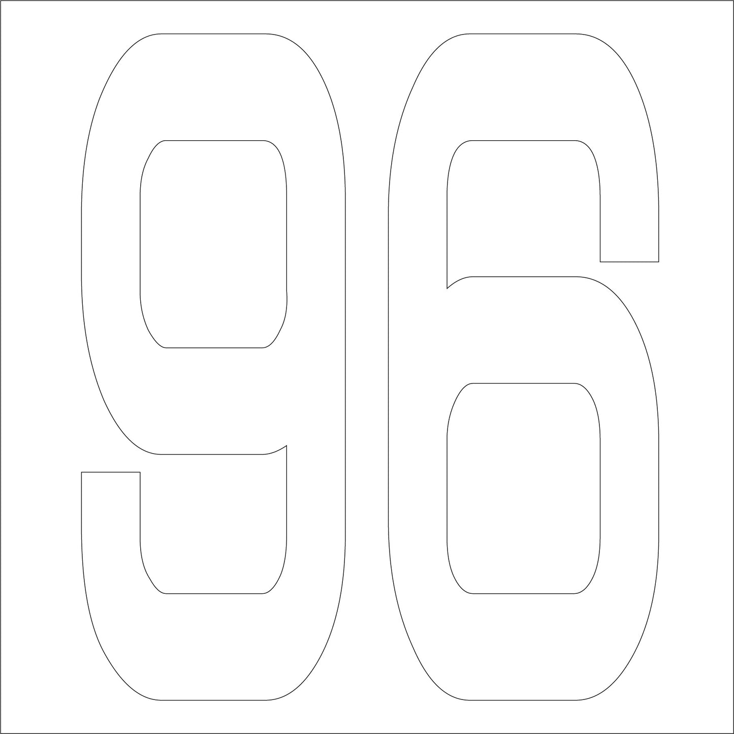 カッティングステッカー　数字９６　文字高１００ｍｍ　白