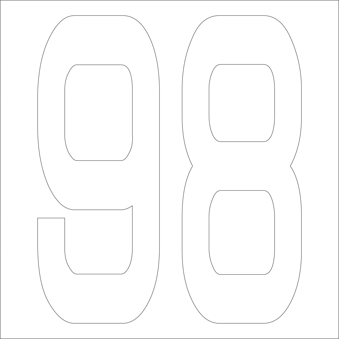 カッティングステッカー　数字９８　文字高１００ｍｍ　白