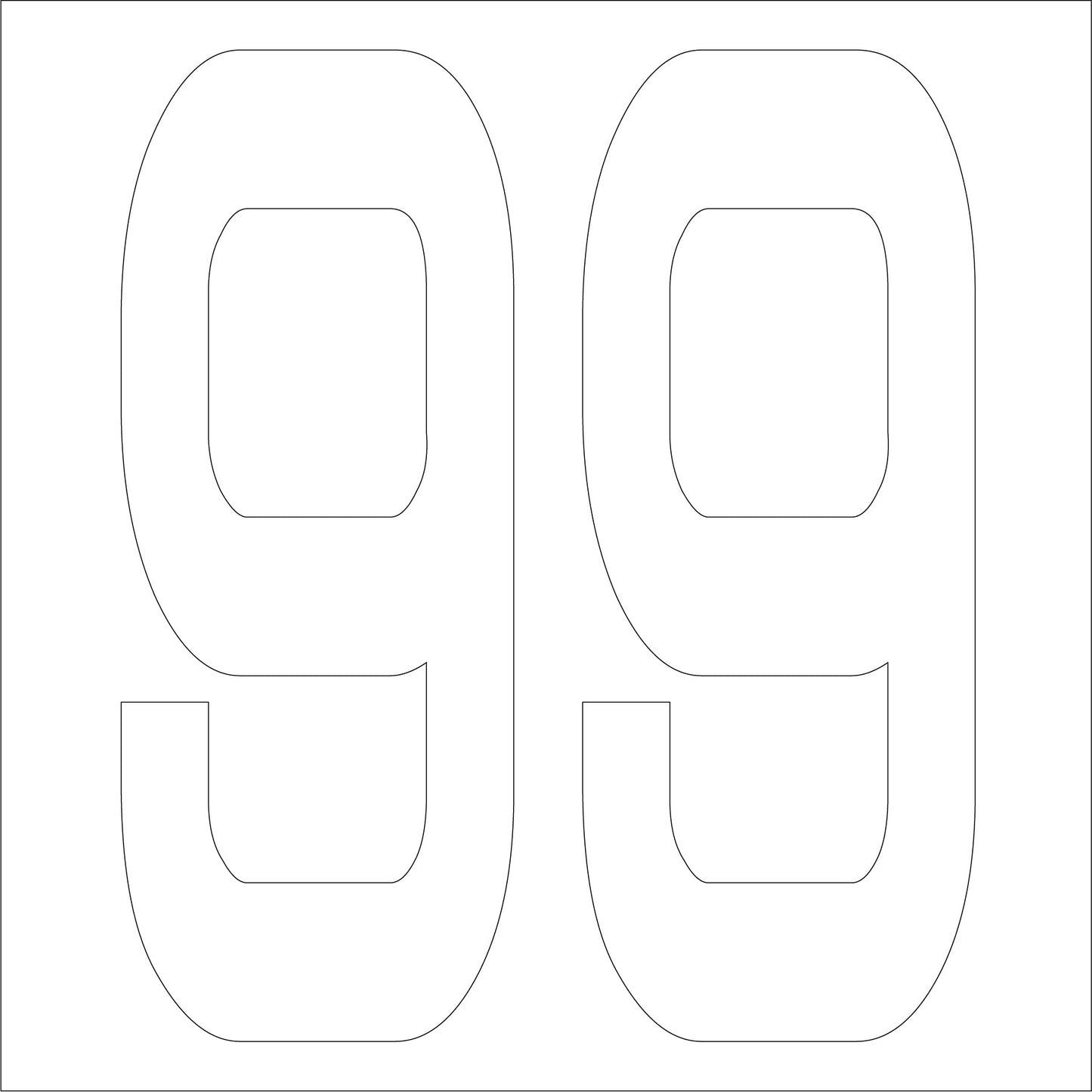 カッティングステッカー　数字９９　文字高１００ｍｍ　白