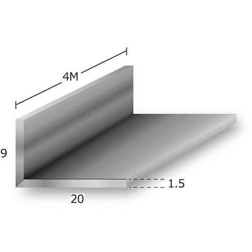 アルミ不等辺アングル　アルマイト付　ｔ１．５Ｘ９Ｘ２０Ｘ４ｍ　シルバー