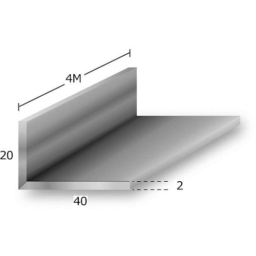 アルミ不等辺アングル　アルマイト付　ｔ２Ｘ２０Ｘ４０Ｘ４ｍ　シルバー