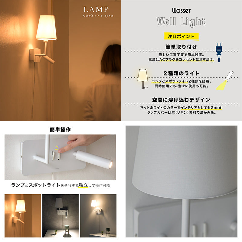 ＬＥＤウォールラン　取り付け簡単　ランプ／スポットライト２ｗａｙ　広範囲角度調整