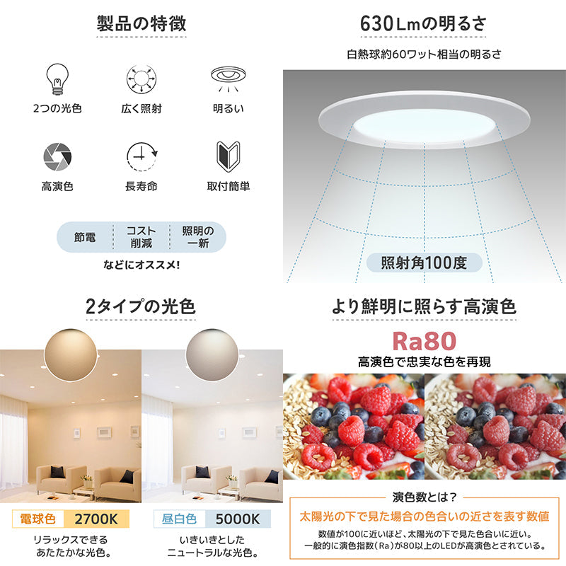 ＬＥＤ電球ＧＸ５３ コンパクト 設置簡単 高演色 １００°照射角 長寿命