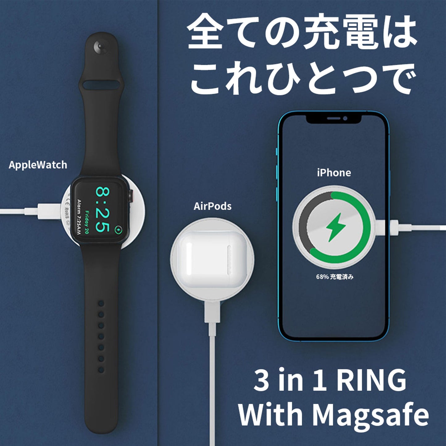 ワイヤレス　充電器　リング　ｑｉ　３ｉｎ１　ＲＩＮＧ　Ａ３