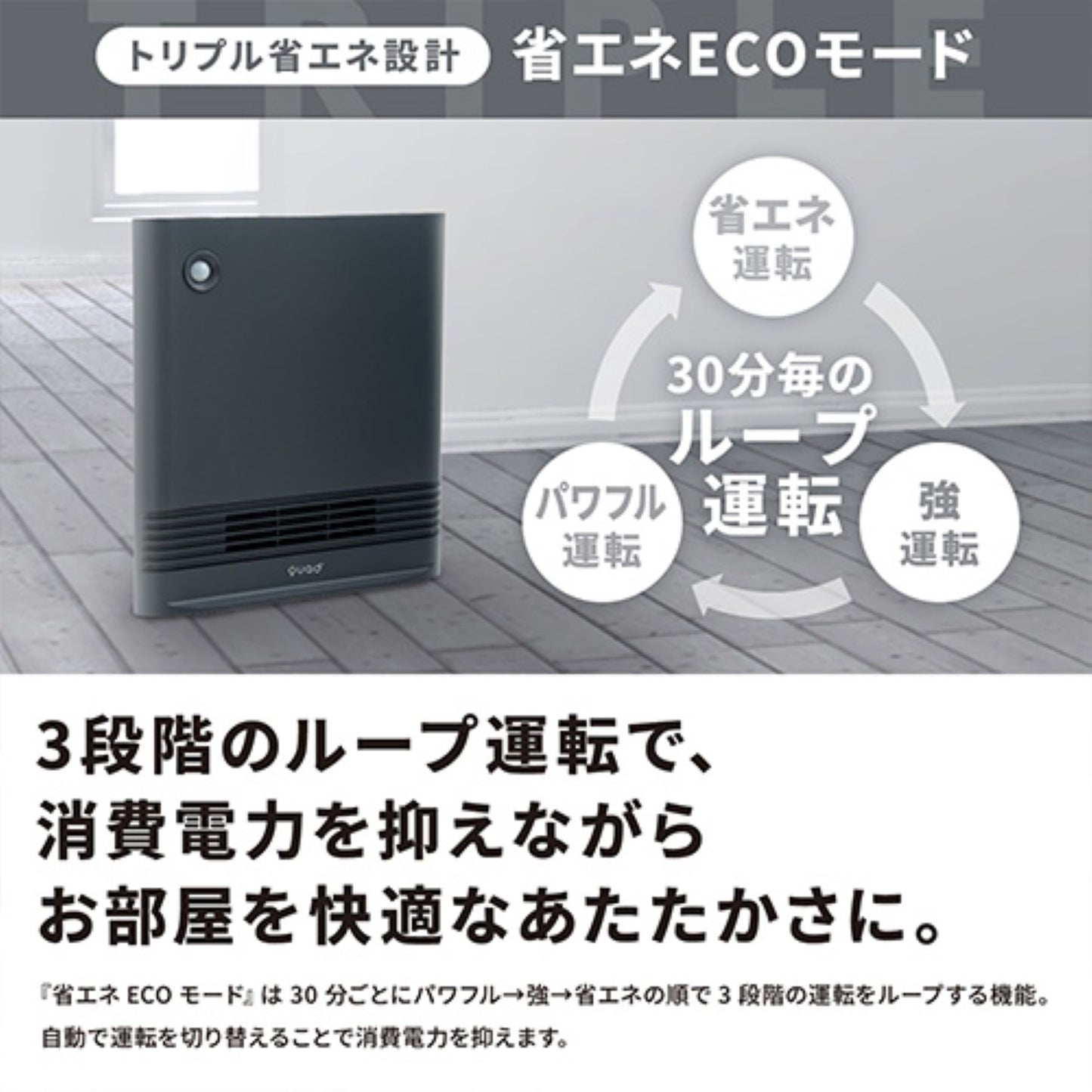 大風量スリムファンヒーター 1200/800/400W 人感 省エネ アイボリー