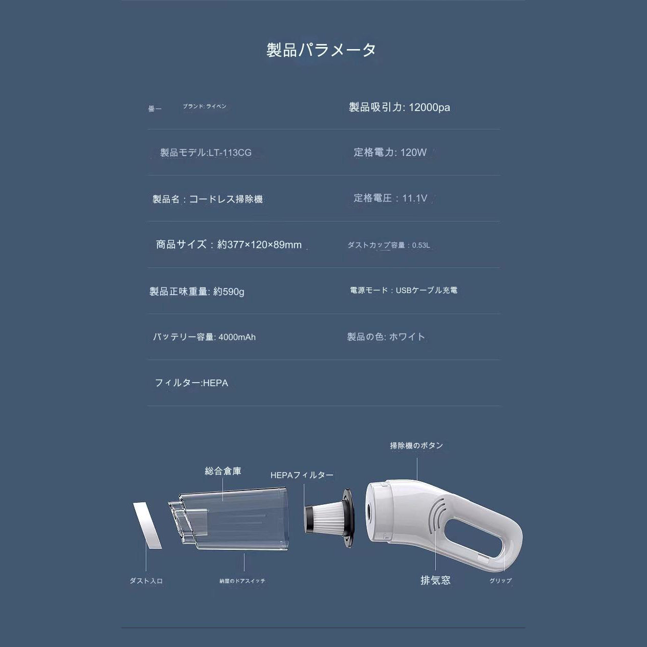 車載掃除機　ホワイト　ＬＴ－１１３ＣＧ　ＬＴ－１１３ＣＧ（Ｗ）