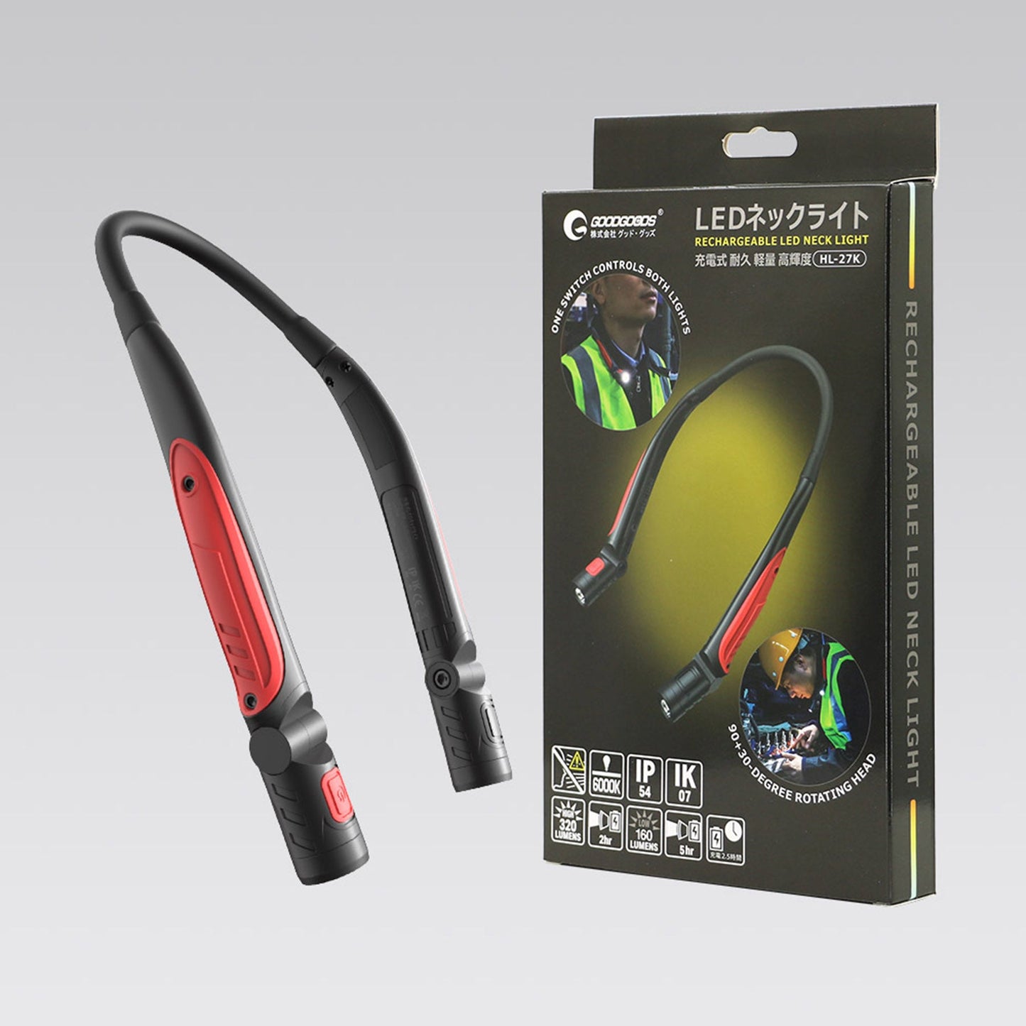 ＬＥＤネックライト　ＨＬ－２７Ｋ　リチウムイオン電池内蔵　３２０・１６０ｌｍ