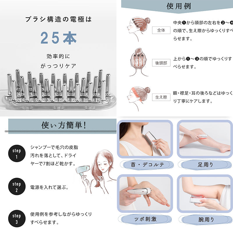 頭皮ケアスカルプαブラシ　電動頭皮ブラシ　コードレス　ＥＭＳ　ＬＥＤ照射　振動